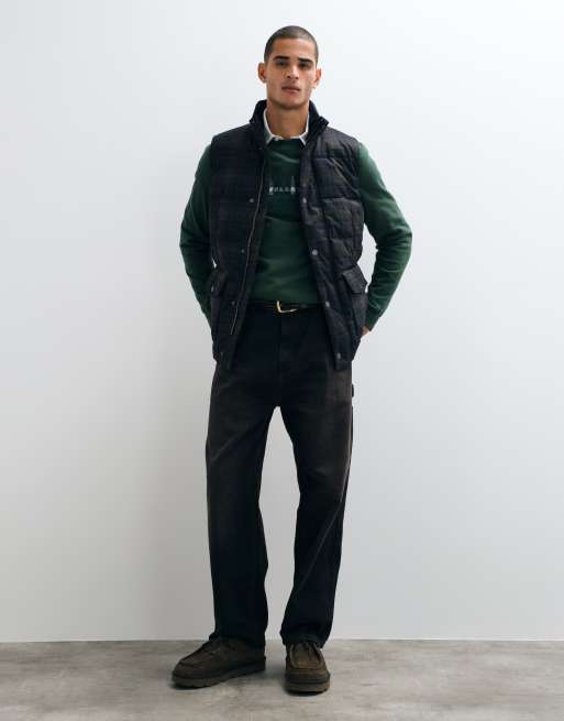 Barbour Lonnen tartan check puffer gilet in navy/green, 3 of 5