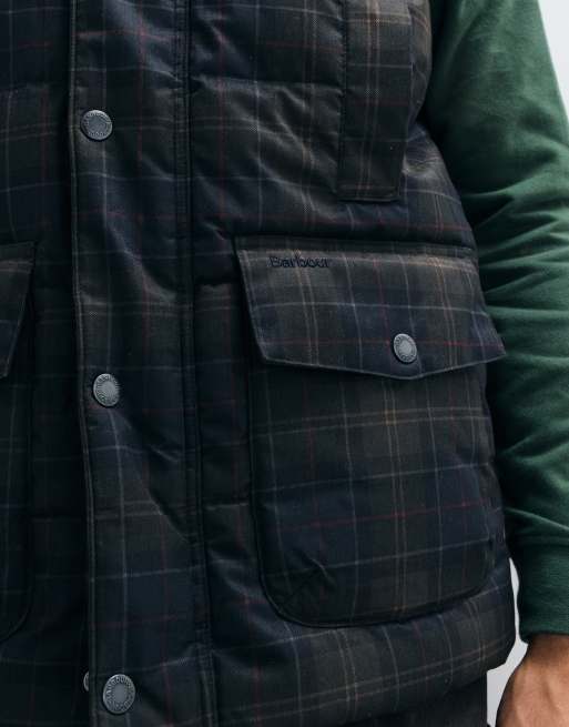 Barbour Lonnen tartan check puffer gilet in navy/green, 5 of 5