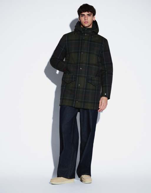 Barbour Lonnen tartan check waterproof hooded long jacket in navy/green, 2 of 5