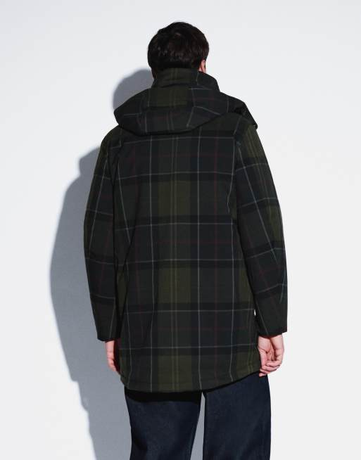 Barbour Lonnen tartan check waterproof hooded long jacket in navy/green, 4 of 5