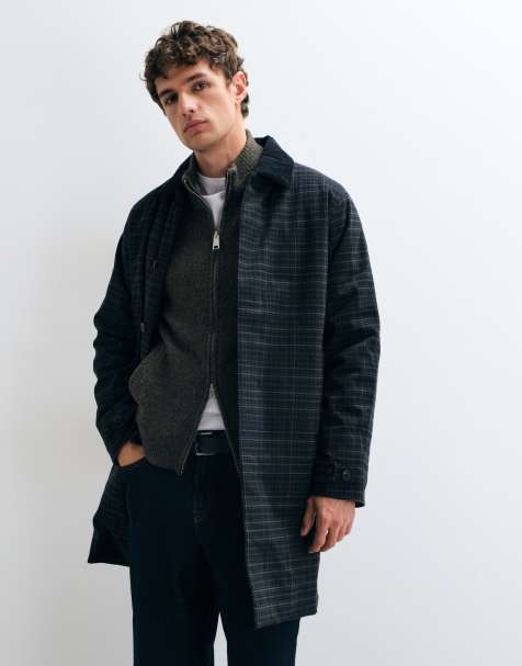 Barbour Lorden Winter tartan check waterproof mac long jacket in navy/green - view 1