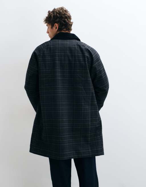 Barbour Lorden Winter tartan check waterproof mac long jacket in navy/green, 3 of 5