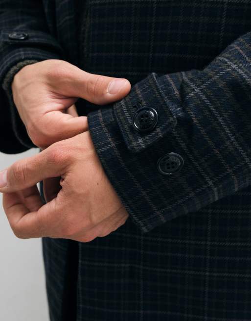 Barbour Lorden Winter tartan check waterproof mac long jacket in navy/green, 5 of 5