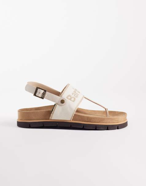 Barbour Lumley toe post logo sandals in beige - view 1