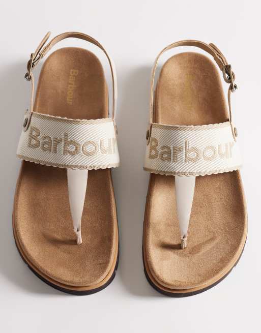 Barbour Lumley toe post logo sandals in beige, 3 of 4