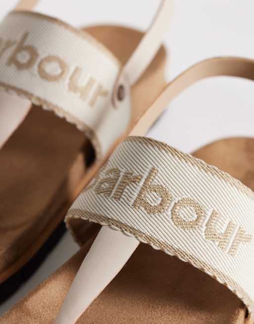 Barbour Lumley toe post logo sandals in beige, 4 of 4