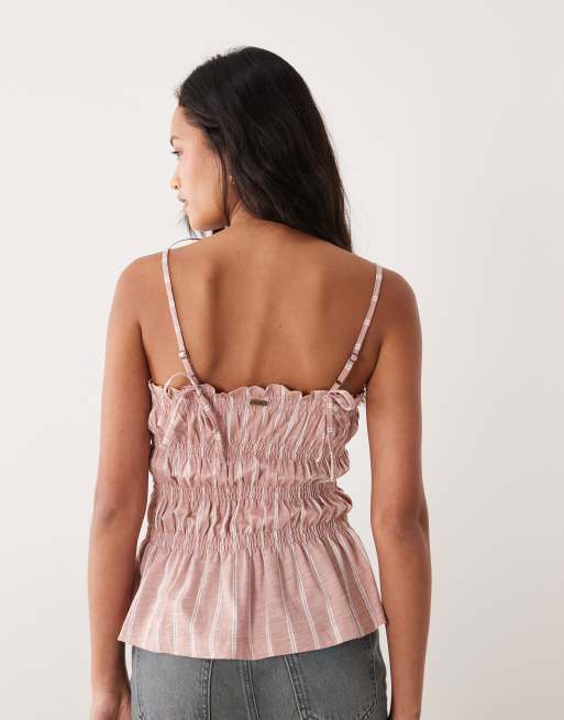 Barbour Madeline shirred cami top in pink stripe, 3 of 4