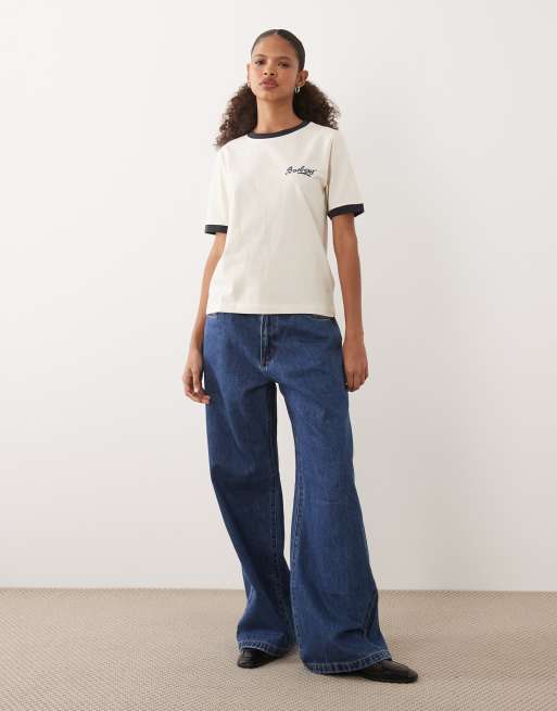 Barbour Madeline short sleeve logo contrast t-shirt in ecru and navy, 3 of 4