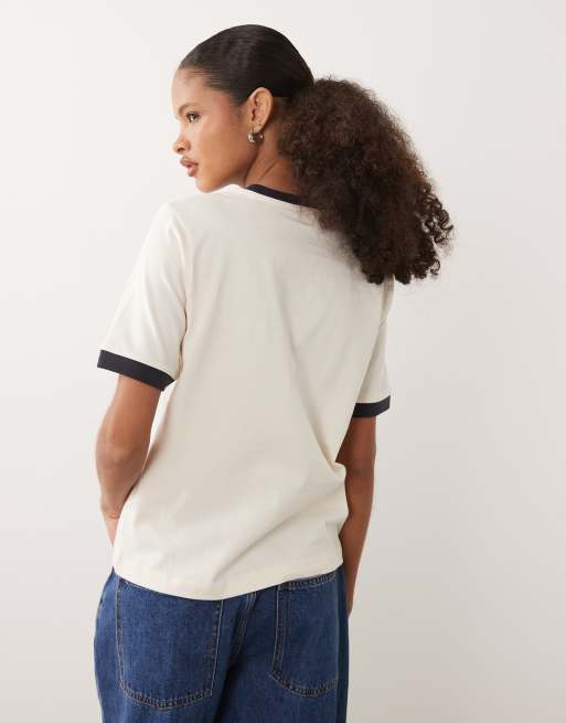 Barbour Madeline short sleeve logo contrast t-shirt in ecru and navy, 4 of 4
