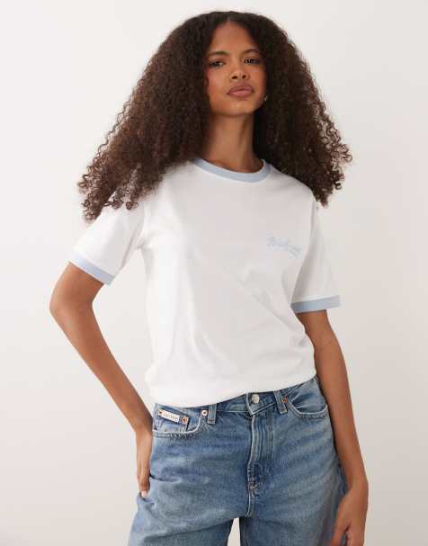Barbour Madeline short sleeve logo contrast t-shirt in white and blue