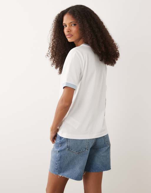 Barbour Madeline short sleeve logo contrast t-shirt in white and blue, 4 of 4