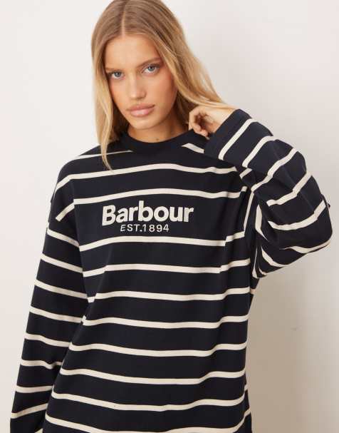 Barbour maeve stripe top heavy weight top in navy stripe
