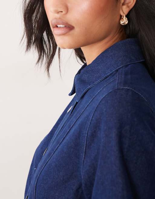 Barbour Maia button through collared denim mini dress in dark wash blue, 4 of 4