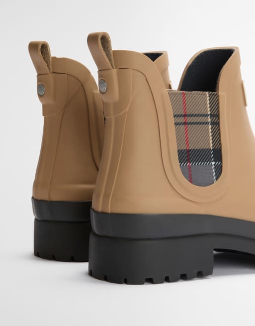 Barbour – Mallow – Beige, skotskrutiga gummistövlar i chelseastil, 3 av 4