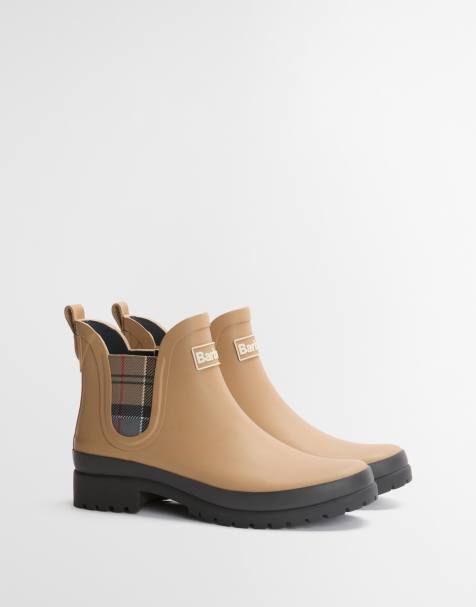 Barbour Mallow chelsea tartan wellington boots in beige - view 1