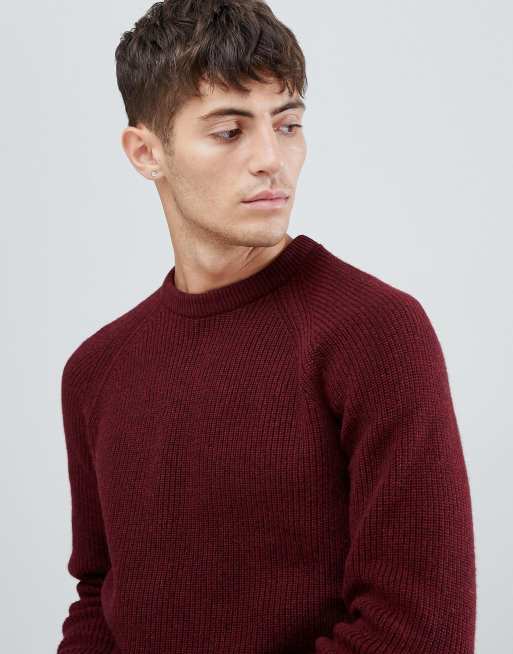 Barbour manor crew neck fisherman s jumper in burgundy