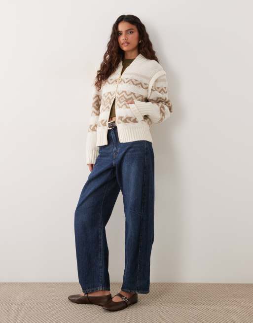 Barbour Maplewood zip through fairisle stripe knitted cardigan in white/brown, 3 of 4