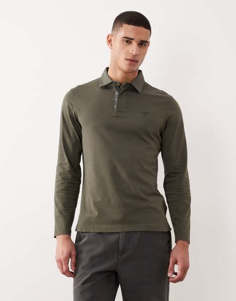 Barbour margrove ls tailored polo shirt in mid olive