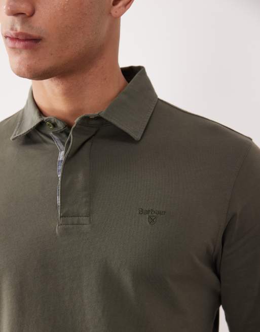 Barbour margrove ls tailored polo shirt in mid olive, 5 of 5
