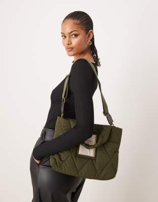 Barbour Mariah mini quilted crossbody tote bag in khaki