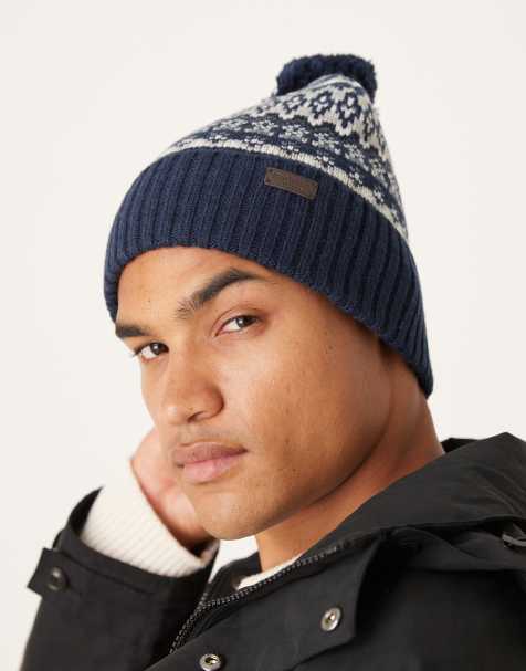 Barbour Marlow fair isle pom beanie hat in navy - view 1