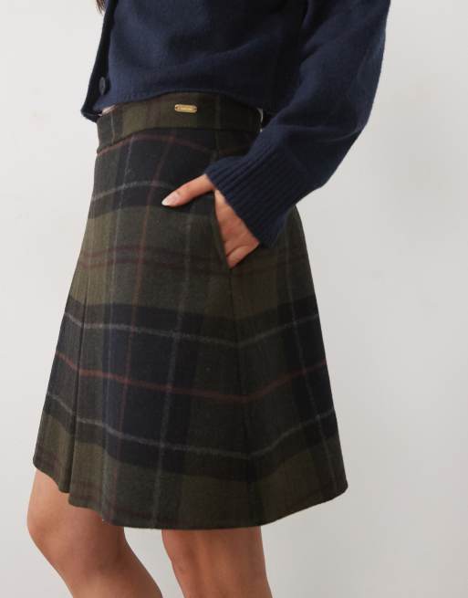 Barbour Marlow pleated tartan check wool-look mini skirt in navy/green, 2 of 5