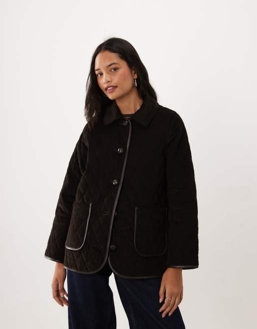 Barbour Marlow quilted button through jacket in dark brown, 2 of 4