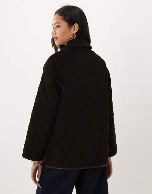 Barbour Marlow quilted button through jacket in dark brown, 3 of 4