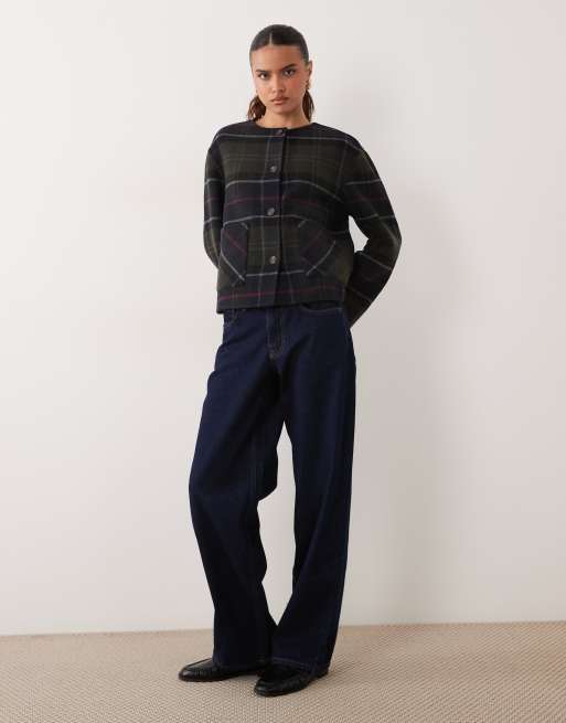 Barbour Marlow tartan check button through overshirt jacket in navy/green, 2 of 4