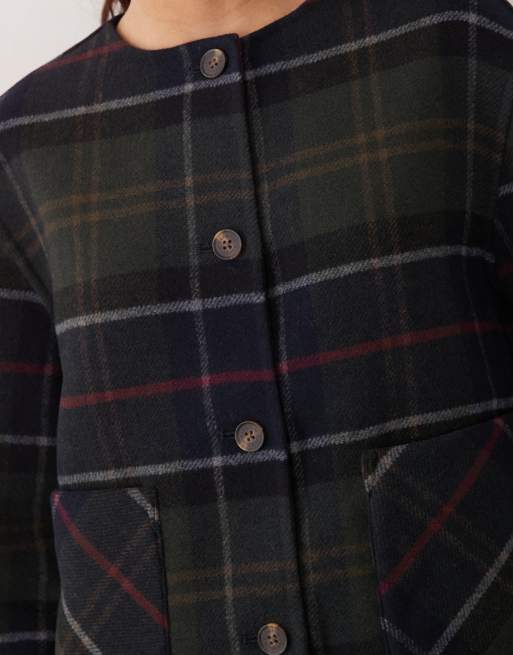 Barbour Marlow tartan check button through overshirt jacket in navy/green, 3 of 4