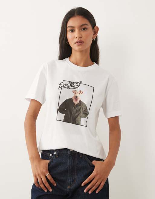 Barbour Maroama short sleeve graphic dog logo t-shirt in white, 2 of 4