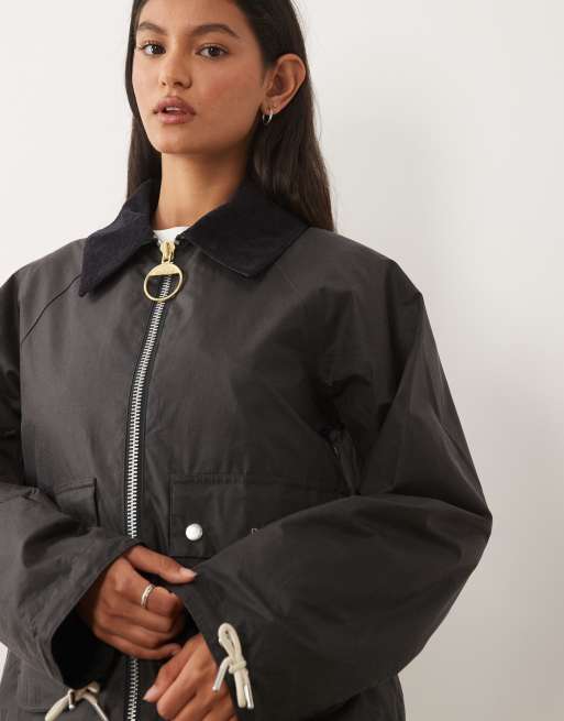 Barbour Marron tartan wax jacket in grey, 3 of 4