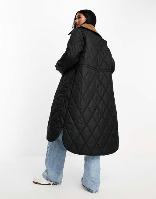 Barbour Marsett quilted button up long jacket in black, 2 of 4