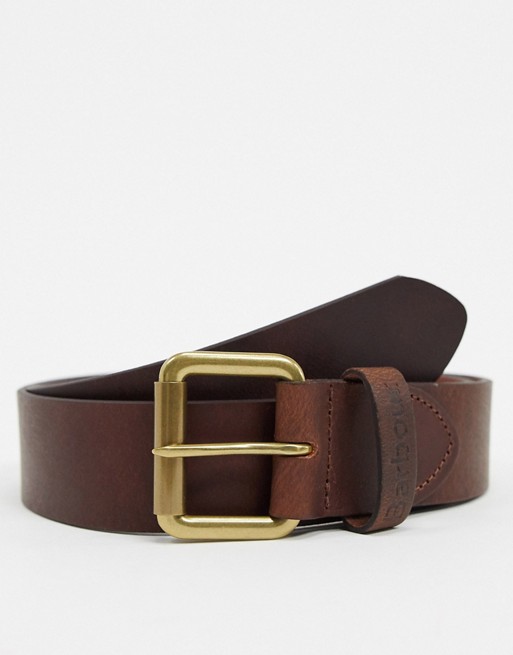 Barbour matt leather belt in brown