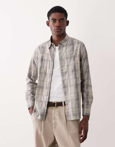 Barbour Maxwell long sleeve tartan check relaxed shirt in grey/green