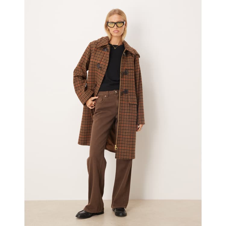 Barbour Melody check wool duffle coat in brown/orange check