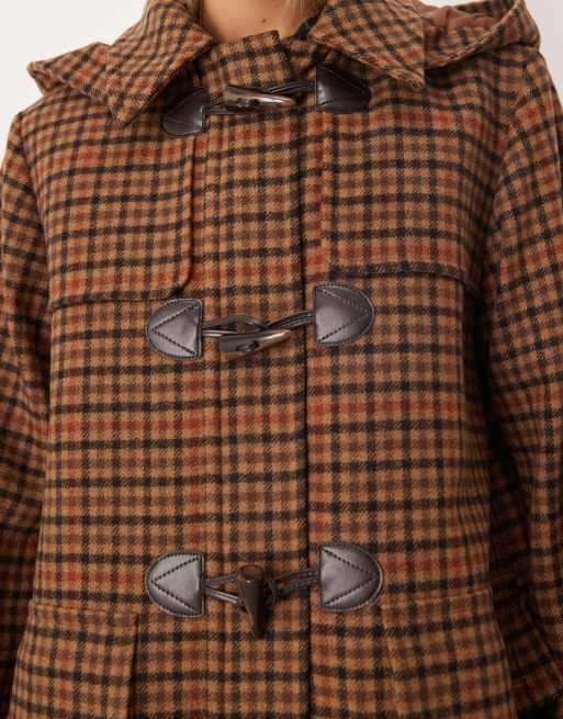 Barbour Melody check wool duffle coat in brown/orange check