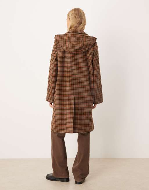 Barbour Melody check wool duffle coat in brown/orange check