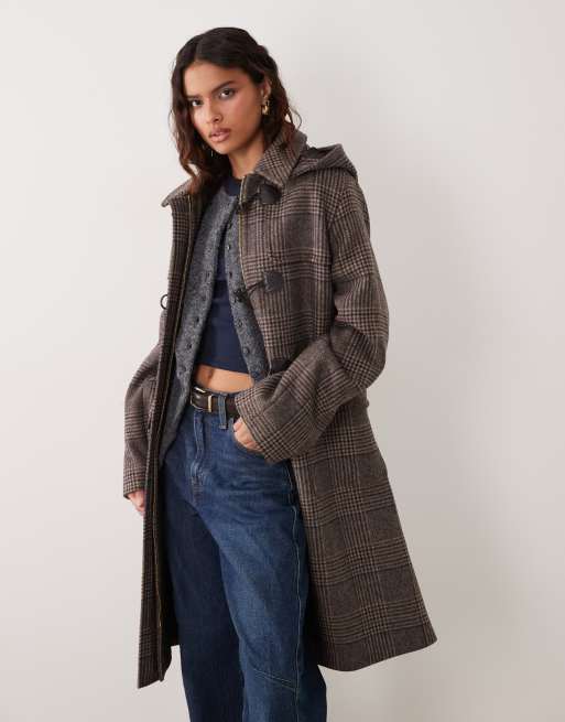 Barbour Melody wool tartan check long duffle coat in brown, 2 of 4