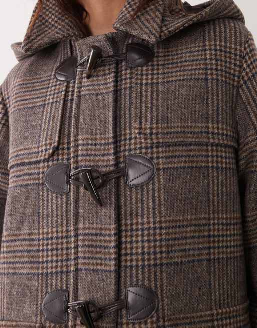 Barbour Melody wool tartan check long duffle coat in brown, 3 of 4