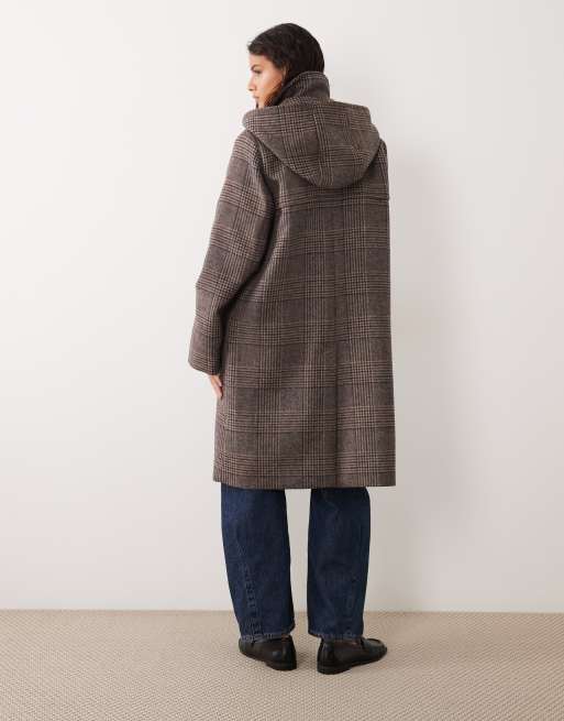 Barbour Melody wool tartan check long duffle coat in brown, 4 of 4