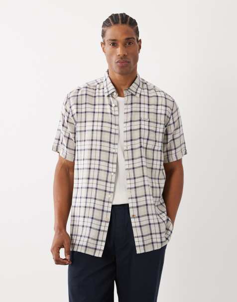 Barbour Midfield short sleeve small check tartan shirt in beige/blue