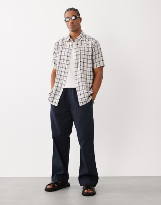 Barbour Midfield short sleeve small check tartan shirt in beige/blue, 2 of 5
