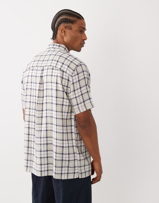 Barbour Midfield short sleeve small check tartan shirt in beige/blue, 4 of 5