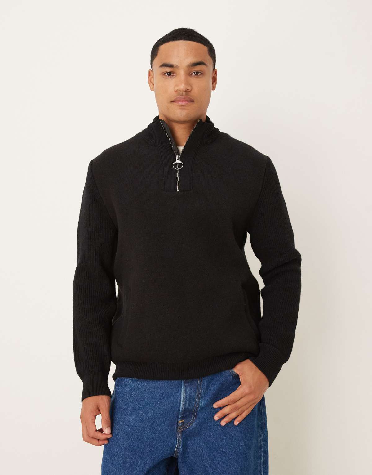 Barbour Milburn half zip knitted jumper in black - BLACK
