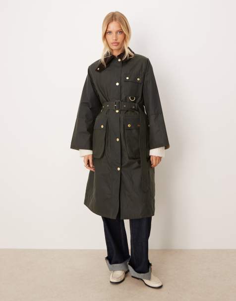 Barbour Milda long wax jacket in green - view 1