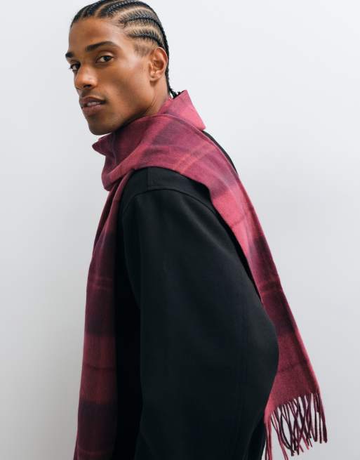 Barbour Mineral knitted lambswool tartan check scarf in red, 2 of 5