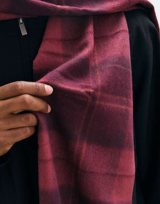 Barbour Mineral knitted lambswool tartan check scarf in red, 4 of 5