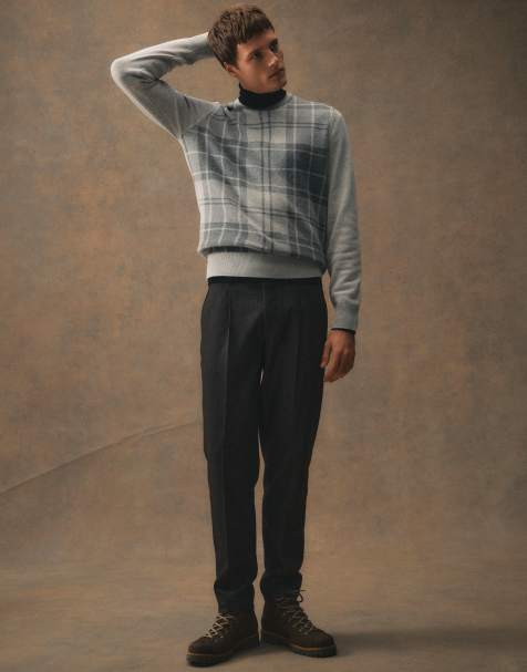 Barbour Mineral knitted tartan check crew neck jumper in light grey - view 1