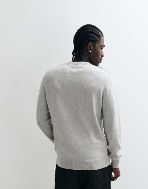 Barbour Mineral knitted tartan check crew neck jumper in light grey, 4 of 8